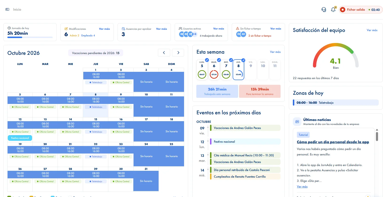 Software de control horario y fichaje para empresas
