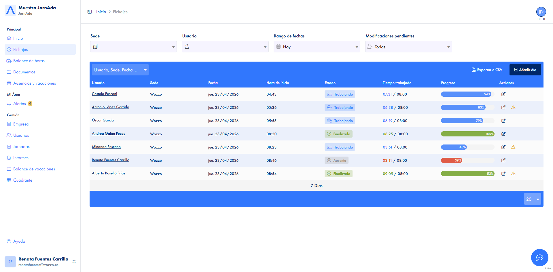Software de control horario y fichaje para registro de jornada