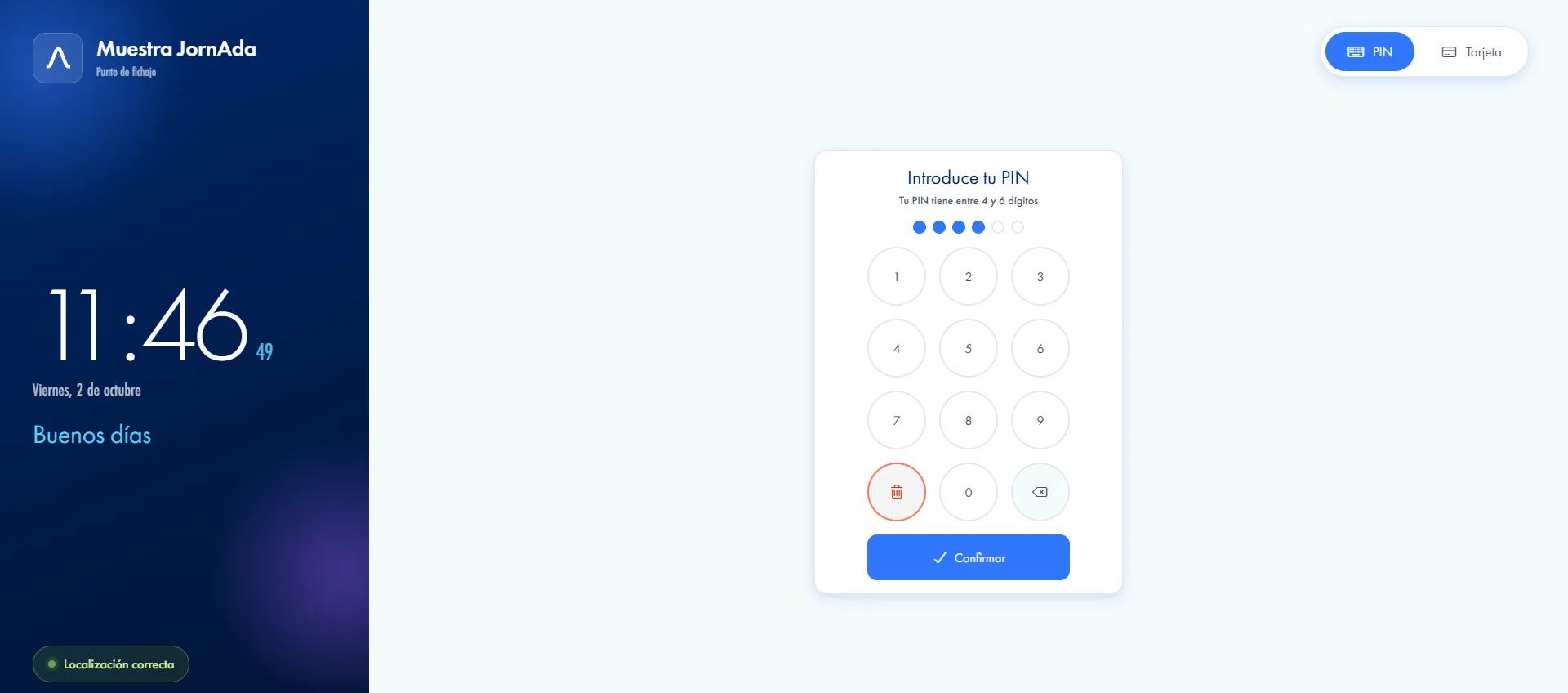 Modo kiosko para fichaje centralizado