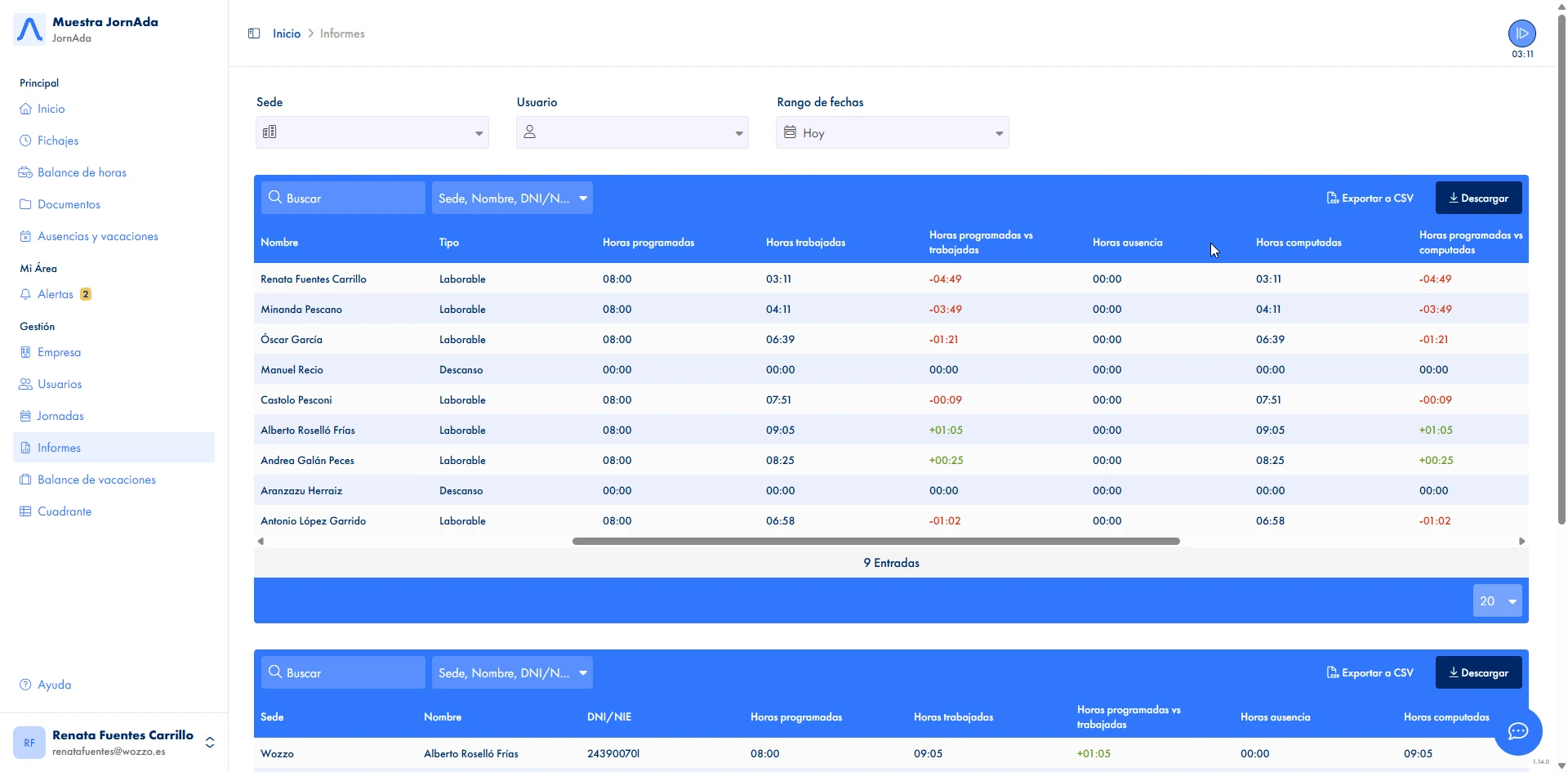 Software de control horario con informes y reportes